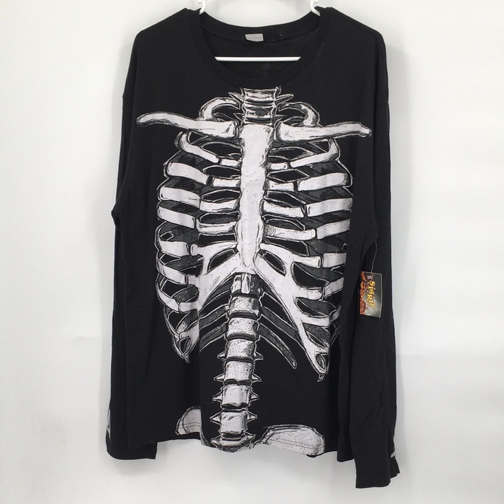 Spirit Halloween Black Long Sleeve Tee with White Skeleton Print XL
